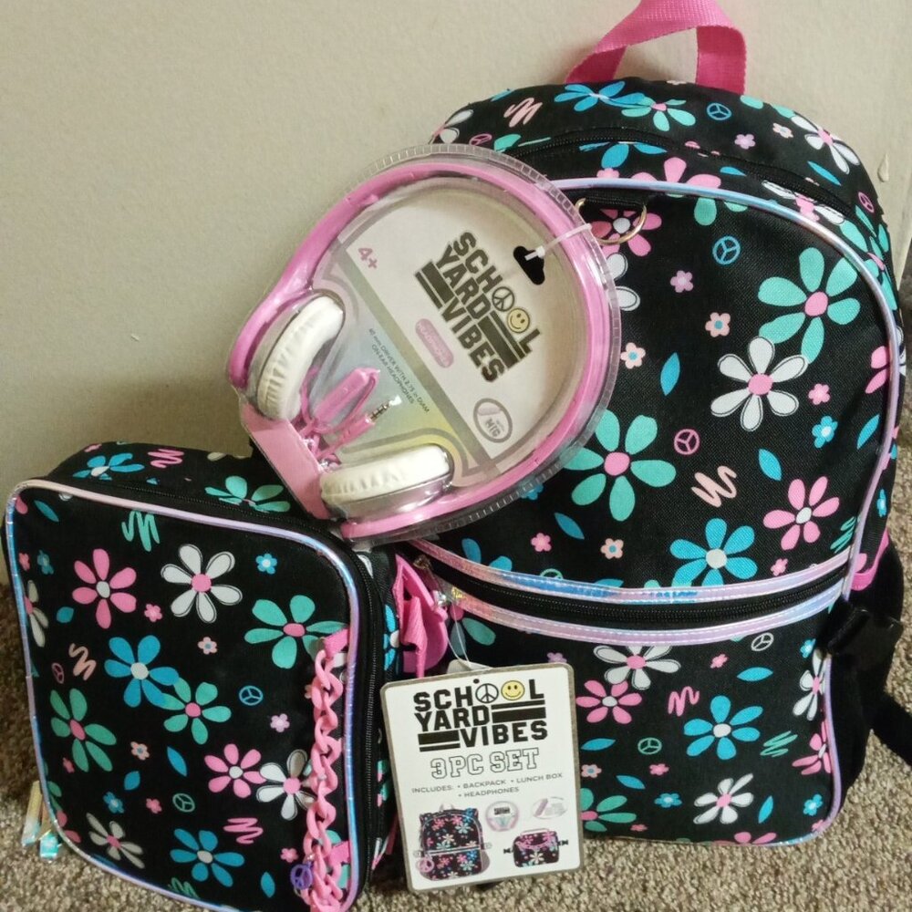 Backpack 3-Piece Set with insulated Lunch Bag & Headphone Set, Reflectiv , Fine